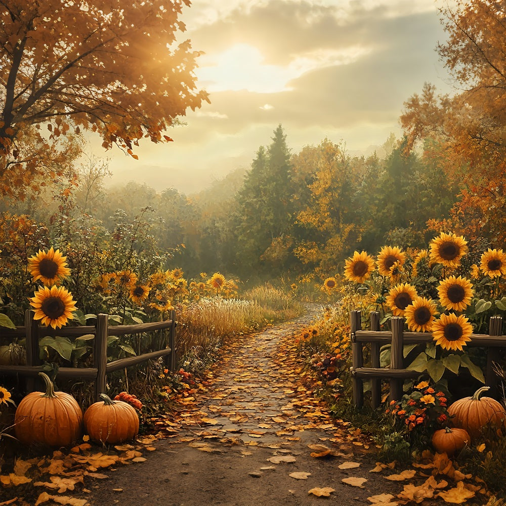 Fall Backdrops Sunflowers Pumpkins Woodland Trail Backdrop UK BRP10-241