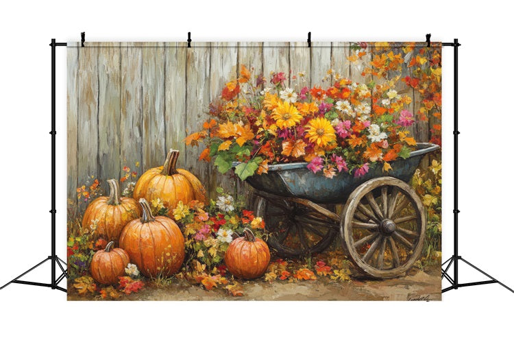 Fall Photo Backdrops Harvest Cart Flowers Backdrop UK BRP10-243