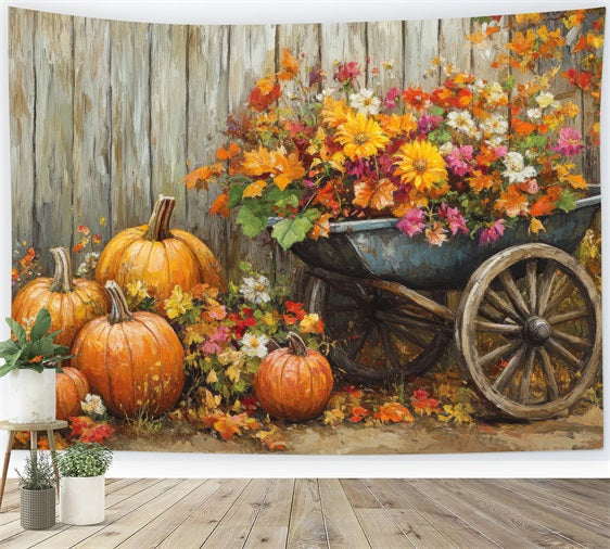 Fall Photo Backdrops Harvest Cart Flowers Backdrop UK BRP10-243