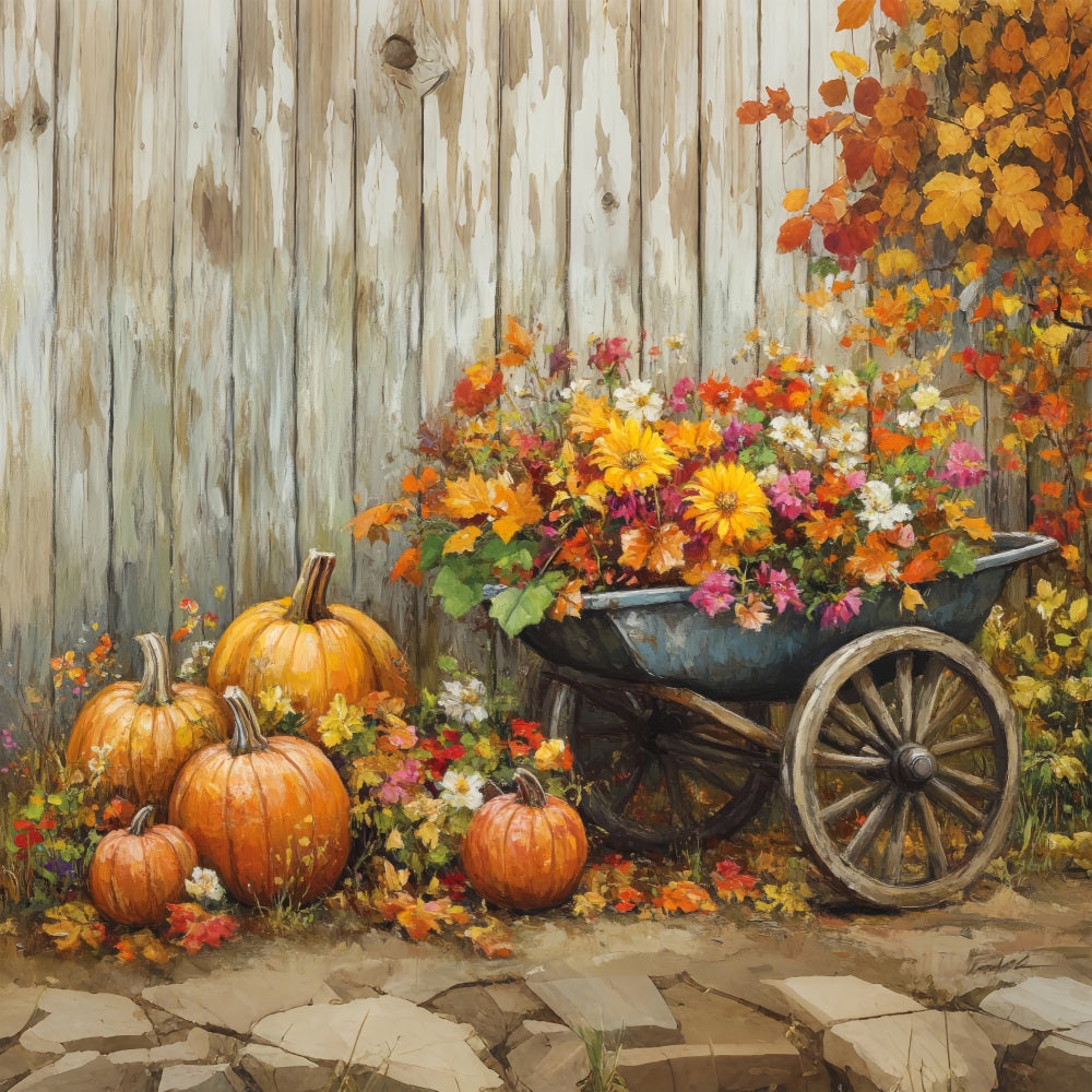 Fall Photo Backdrops Harvest Cart Flowers Backdrop UK BRP10-243