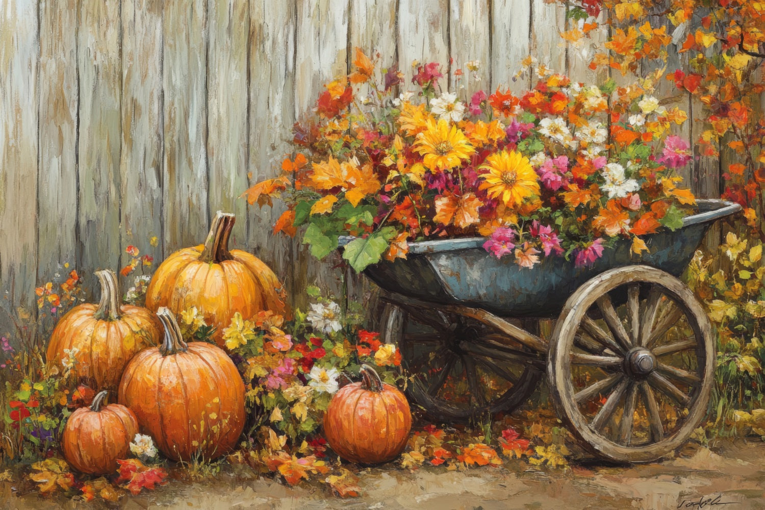 Fall Photo Backdrops Harvest Cart Flowers Backdrop UK BRP10-243