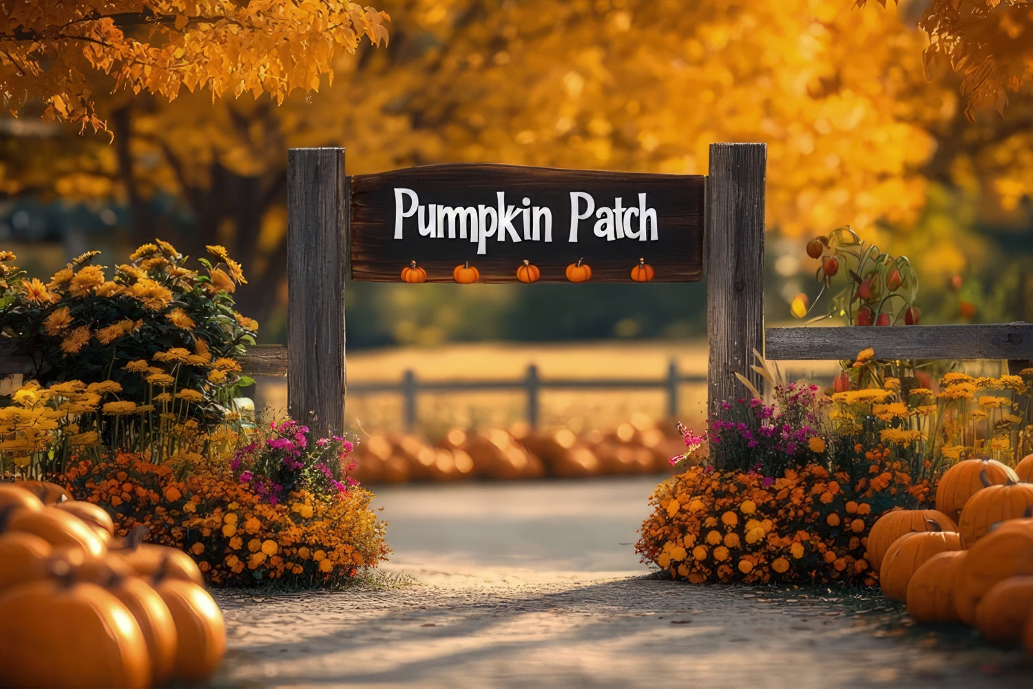 Fall Theme Background Flowers Pumpkin Patch Backdrop UK BRP10-244