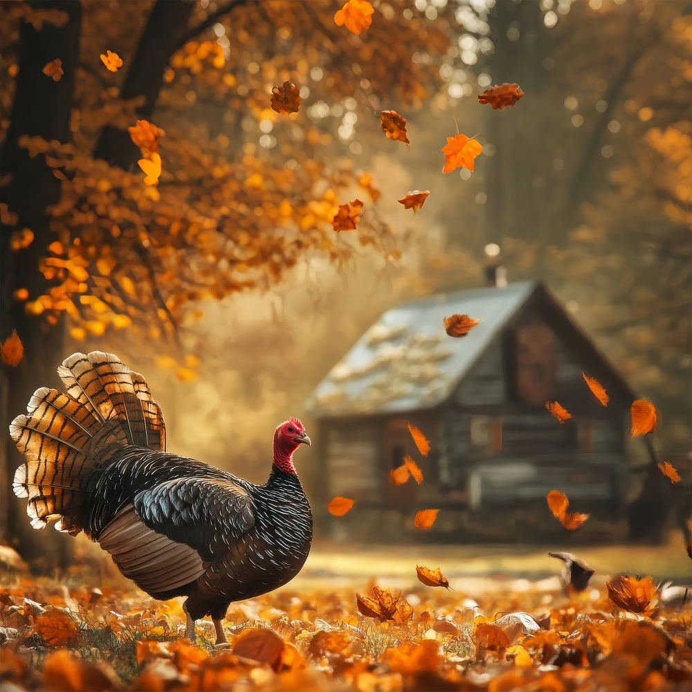 Fall Backdrop Ideas Rustic Cabin Turkey Leaves Backdrop UK BRP10-245