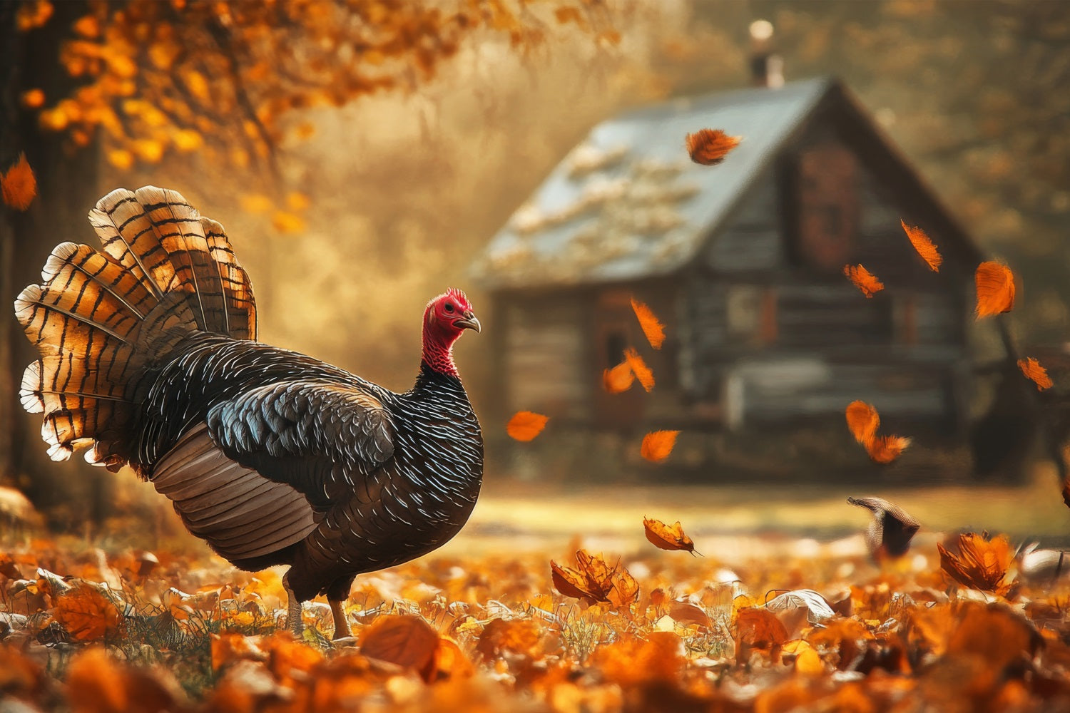 Fall Backdrop Ideas Rustic Cabin Turkey Leaves Backdrop UK BRP10-245