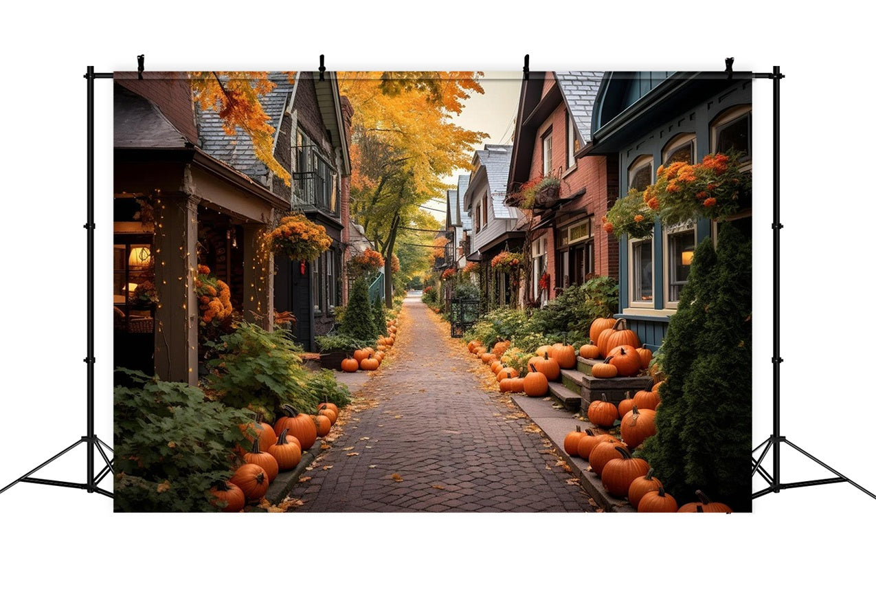 Fall Backgrounds Cozy Alleyway Pumpkins Lining Backdrop UK BRP10-246