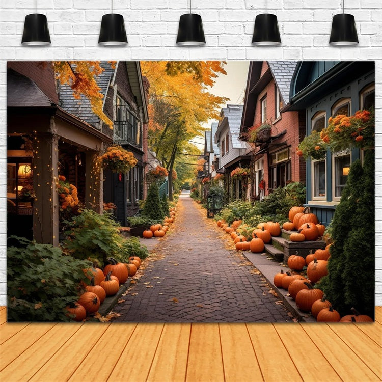 Fall Backgrounds Cozy Alleyway Pumpkins Lining Backdrop UK BRP10-246