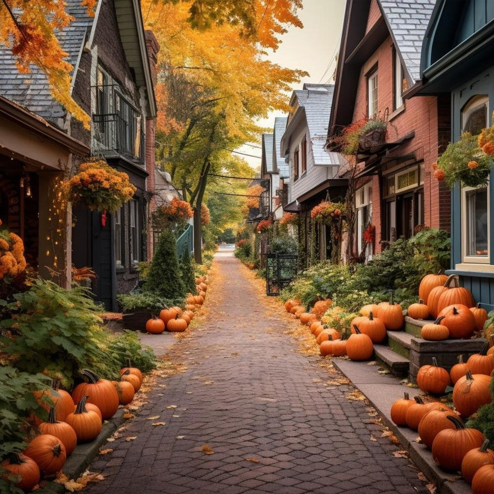 Fall Backgrounds Cozy Alleyway Pumpkins Lining Backdrop UK BRP10-246