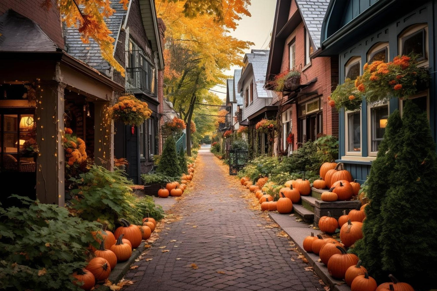 Fall Backgrounds Cozy Alleyway Pumpkins Lining Backdrop UK BRP10-246