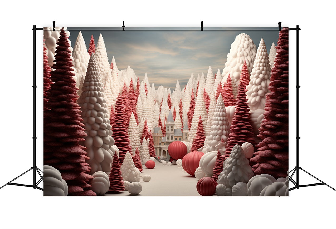 Winter Serene Forest Pathway Red Christmas Trees Backdrop UK BRP10-25