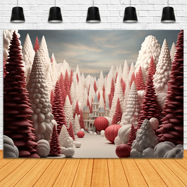 Winter Serene Forest Pathway Red Christmas Trees Backdrop UK BRP10-25