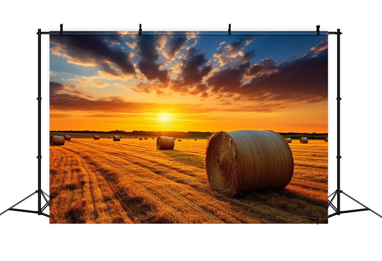 Fall Backdrop Sunset Harvest Hay Bales Backdrop UK BRP10-253