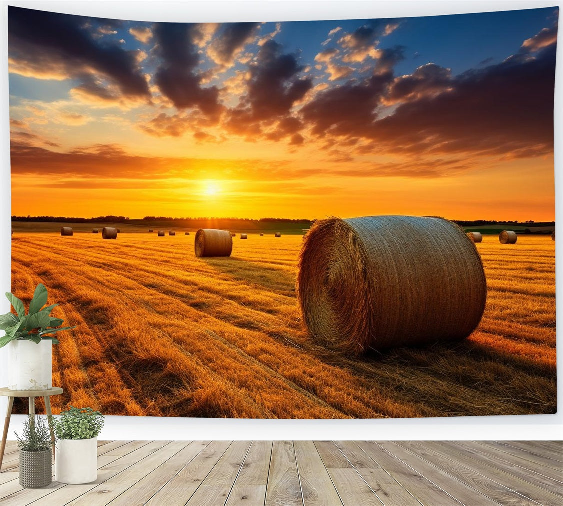 Fall Backdrop Sunset Harvest Hay Bales Backdrop UK BRP10-253