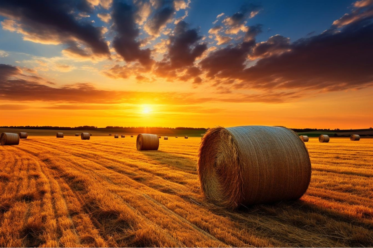 Fall Backdrop Sunset Harvest Hay Bales Backdrop UK BRP10-253