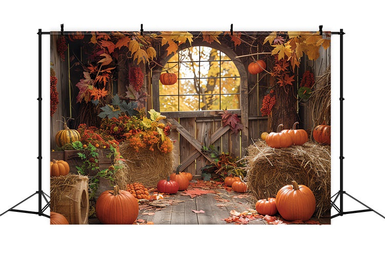 Rustic Fall Backdrop Barn Haystack Pumpkins Backdrop UK BRP10-255