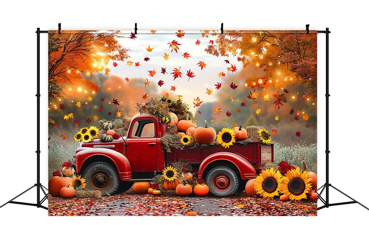 Autumn Backdrop Red Truck Sunflowers Pumpkins Backdrop UK BRP10-256