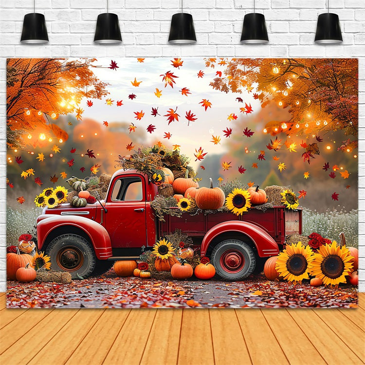 Autumn Backdrop Red Truck Sunflowers Pumpkins Backdrop UK BRP10-256