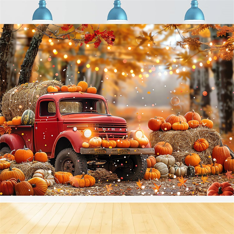 Fall Photography Backdrop Truck Pumpkins Hay Forest Backdrop UK BRP10-258