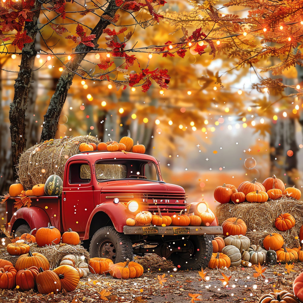 Fall Photography Backdrop Truck Pumpkins Hay Forest Backdrop UK BRP10-258