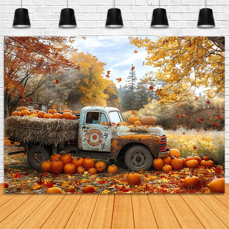 Fall Photo Booth Backdrop Truck Harvest Pumpkins Backdrop UK BRP10-259