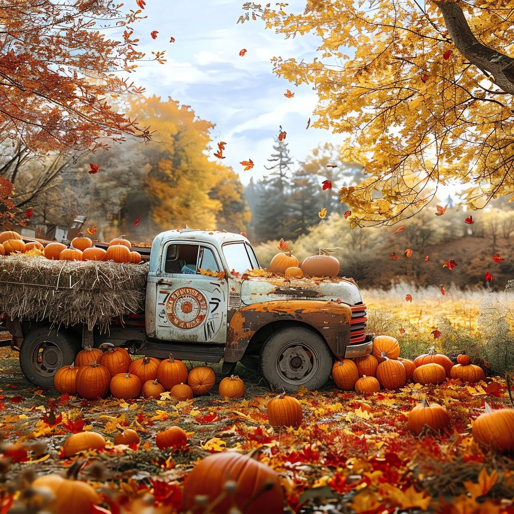 Fall Photo Booth Backdrop Truck Harvest Pumpkins Backdrop UK BRP10-259