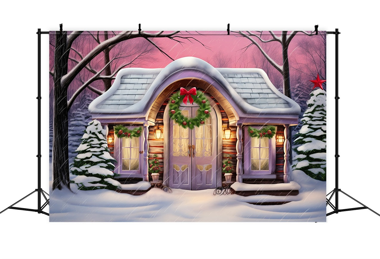 Winter Cozy Cabin Snowy Decor Purple Accents Backdrop UK BRP10-26