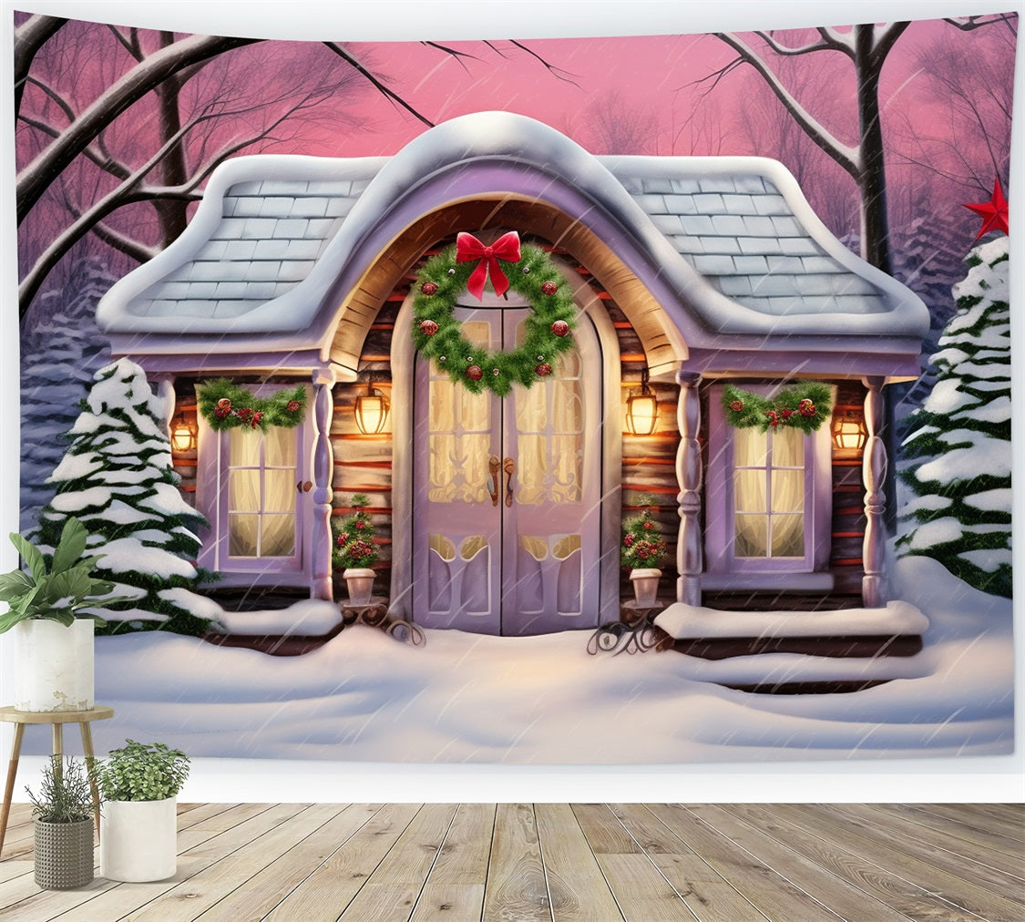 Winter Cozy Cabin Snowy Decor Purple Accents Backdrop UK BRP10-26