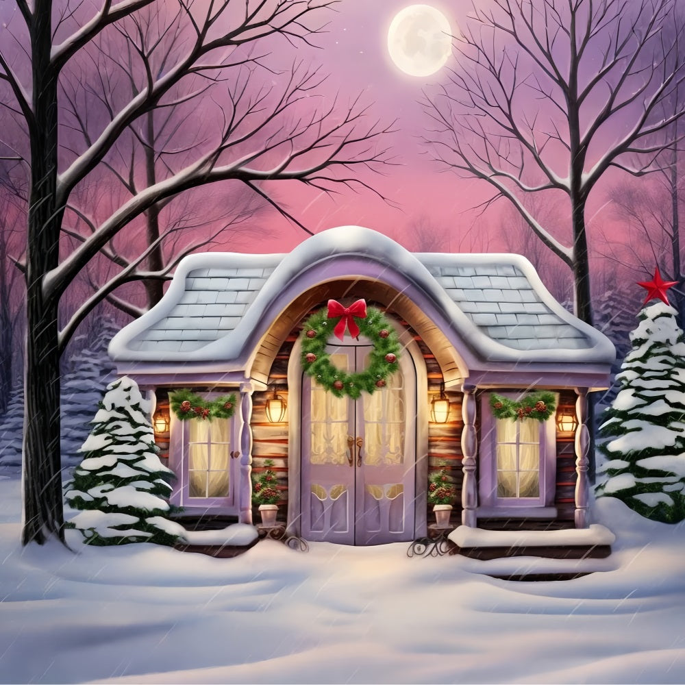 Winter Cozy Cabin Snowy Decor Purple Accents Backdrop UK BRP10-26