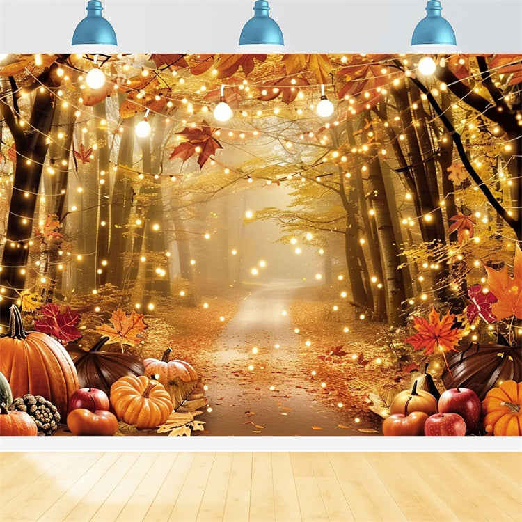 Autumn Forest Backdrop Pumpkins Leaves Lighted Backdrop UK BRP10-261