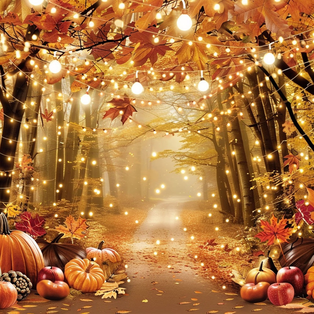 Autumn Forest Backdrop Pumpkins Leaves Lighted Backdrop UK BRP10-261