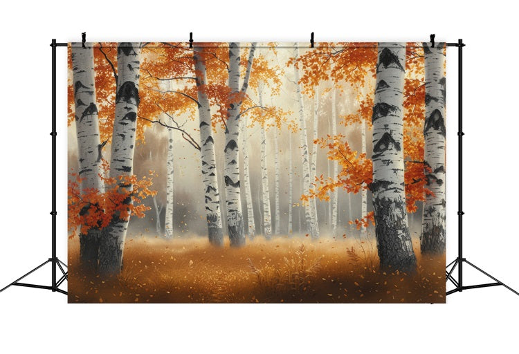 Autumn Photography Backdrop Morning Mist Birch Forest Backdrop UK BRP10-262