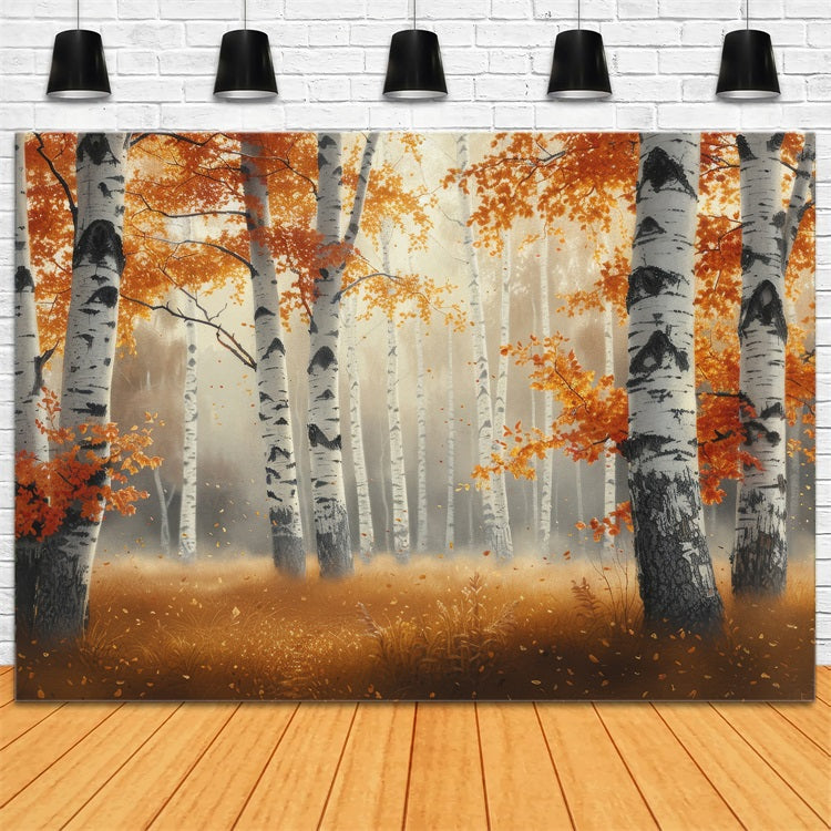 Autumn Photography Backdrop Morning Mist Birch Forest Backdrop UK BRP10-262