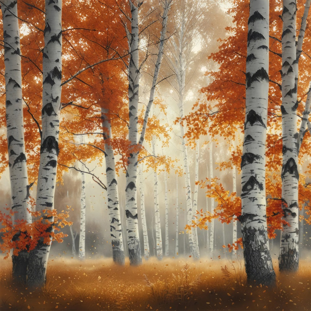 Autumn Photography Backdrop Morning Mist Birch Forest Backdrop UK BRP10-262