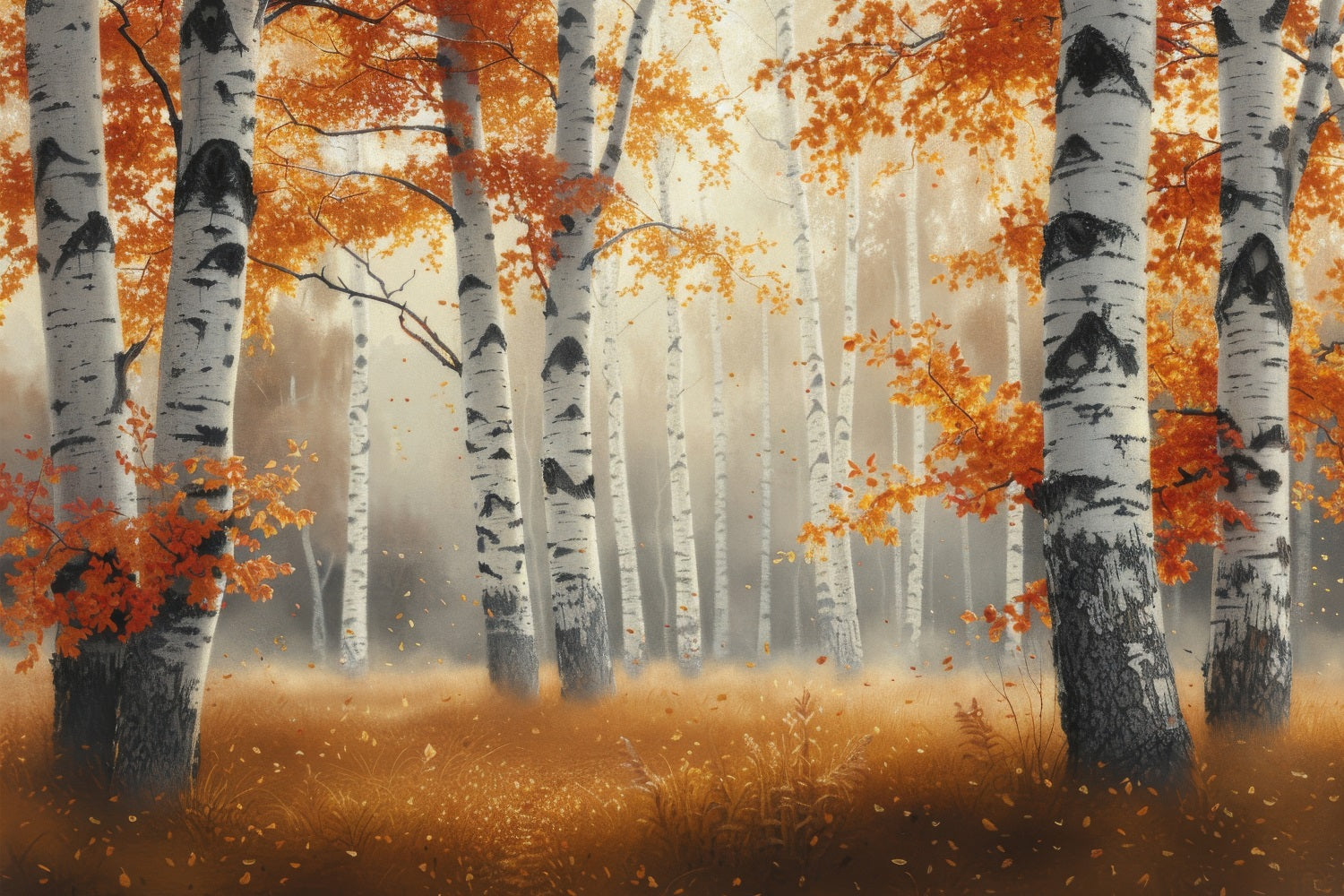 Autumn Photography Backdrop Morning Mist Birch Forest Backdrop UK BRP10-262