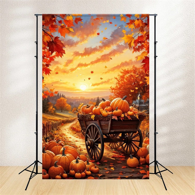 Fall Photography Backdrops Pumpkin Wagon Pathway Sunset Backdrop UK BRP10-264