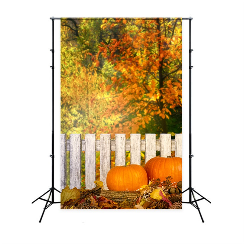 Fall Picture Backdrops Rustic Fence Pumpkins Backdrop UK BRP10-266