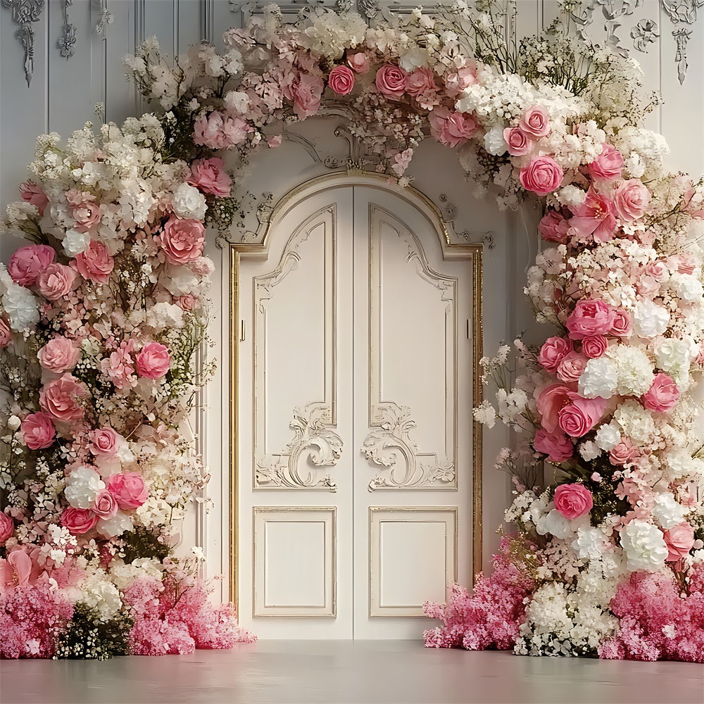 Arch Wall Photo Backdrop Flower White Doors Backdrop UK BRP10-285