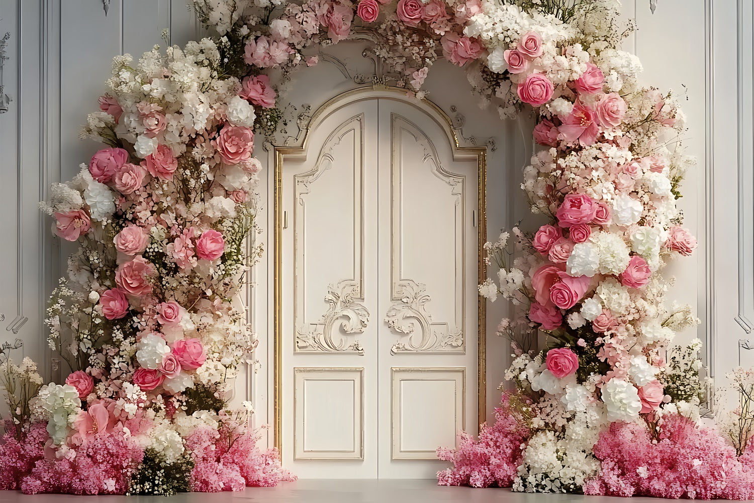 Arch Wall Photo Backdrop Flower White Doors Backdrop UK BRP10-285