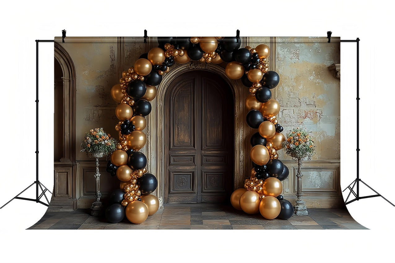 Arch Wall Backdrops Black Gold Balloon Display Backdrop UK BRP10-287