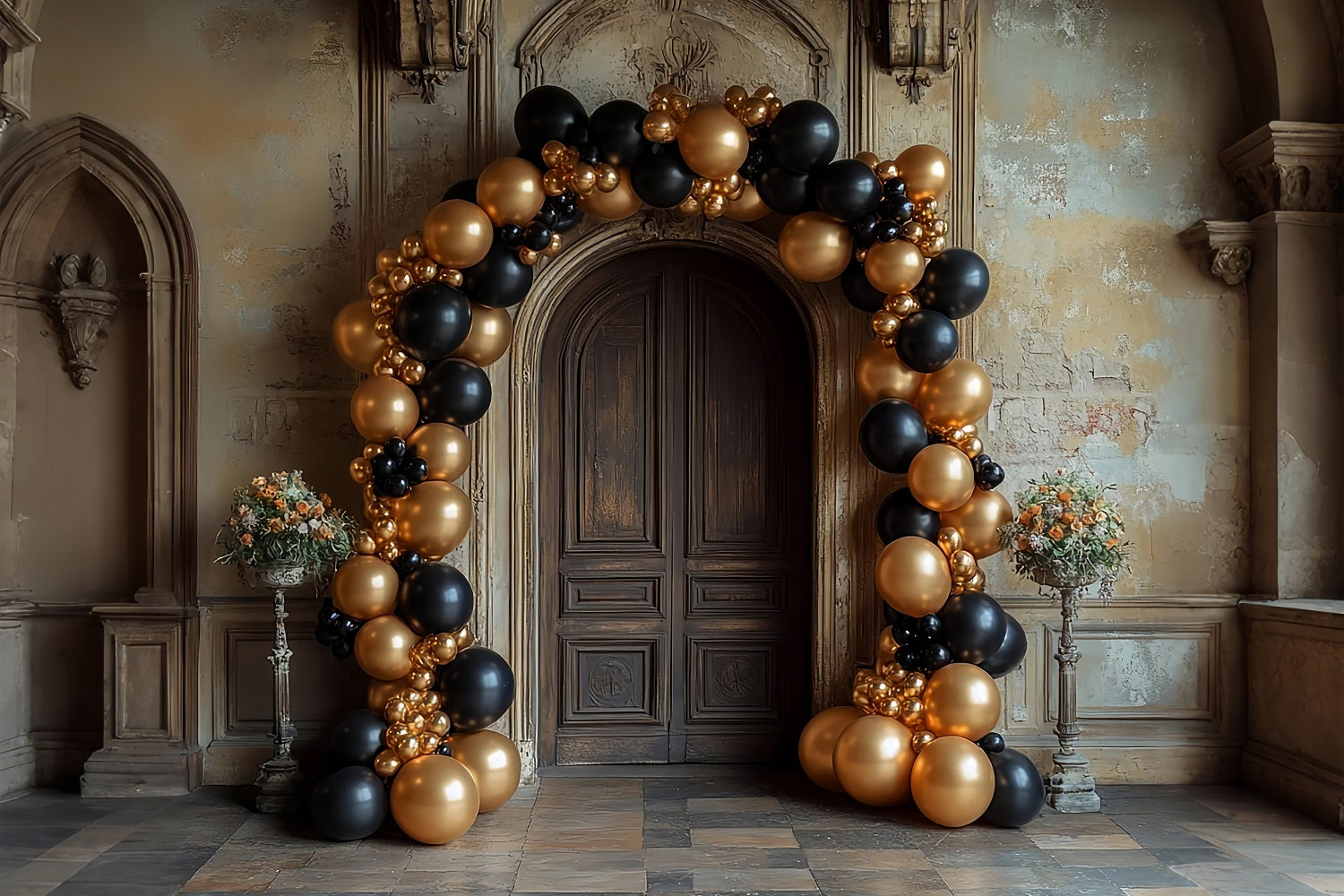 Arch Wall Backdrops Black Gold Balloon Display Backdrop UK BRP10-287