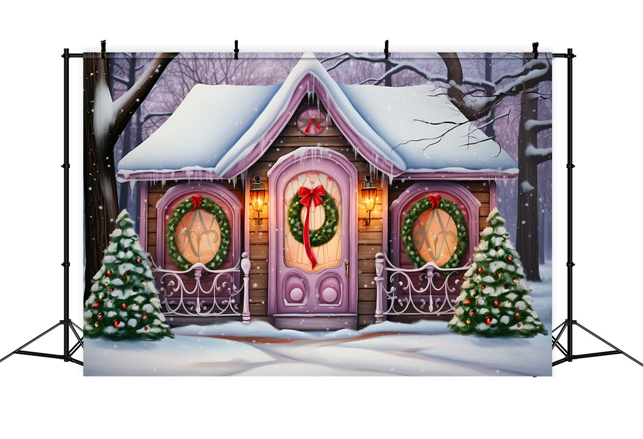 Winter Magical Purple Cottage Surrounded Snow Backdrop UK BRP10-29