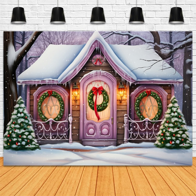 Winter Magical Purple Cottage Surrounded Snow Backdrop UK BRP10-29