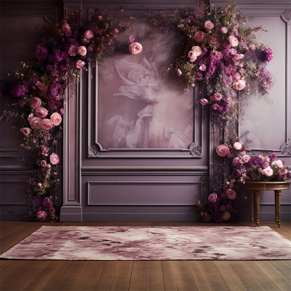 Retro Flower Background Pink Purple Adorned Wall Backdrop UK BRP10-291