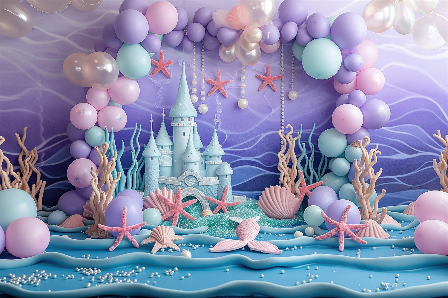 Birthday Backdrop Undersea World Castle Photography Backdrop UK BRP10-299