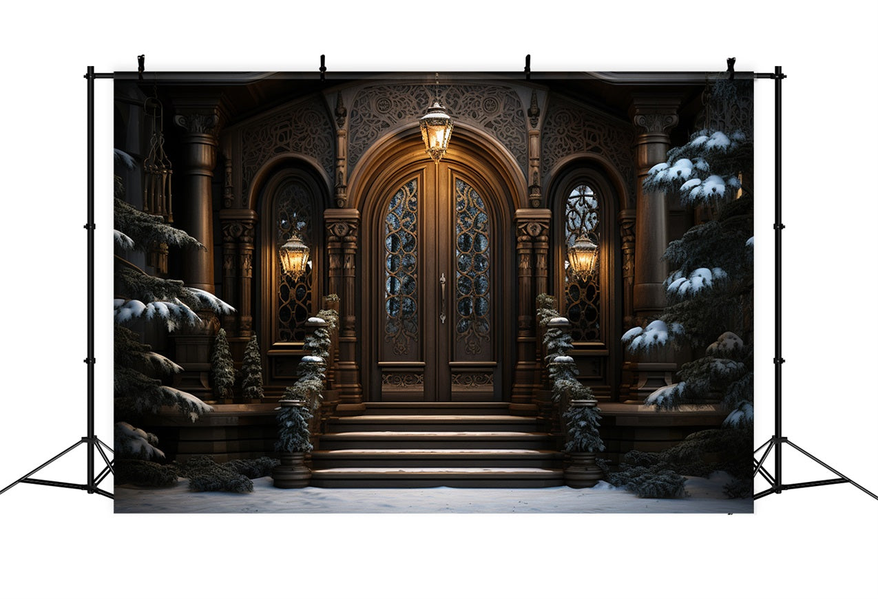 Winter Mystical Mansion Entrance Lantern Glow Backdrop UK BRP10-3