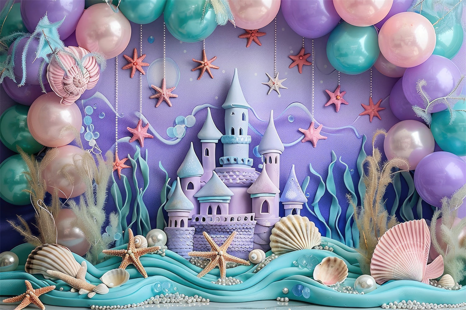 Birthday Backdrops Ocean Castle Starfish Backdrop UK BRP10-300