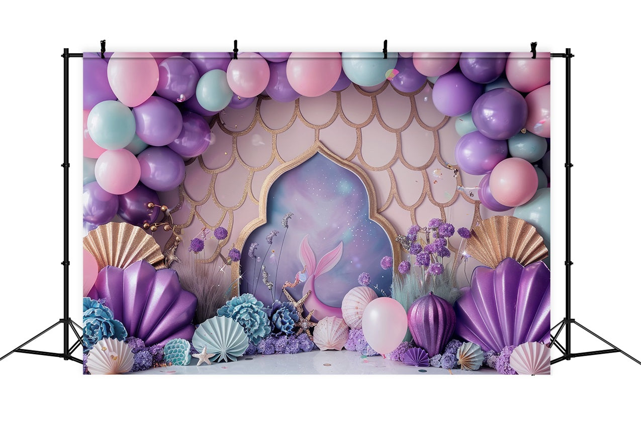 Happy Birthday Background Mermaid Tail Castle Backdrop UK BRP10-301