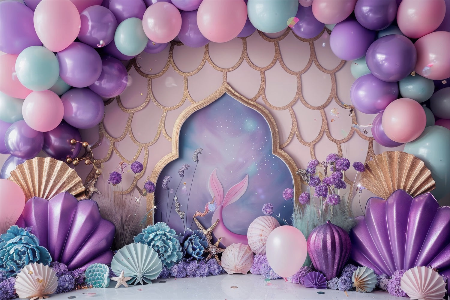 Happy Birthday Background Mermaid Tail Castle Backdrop UK BRP10-301