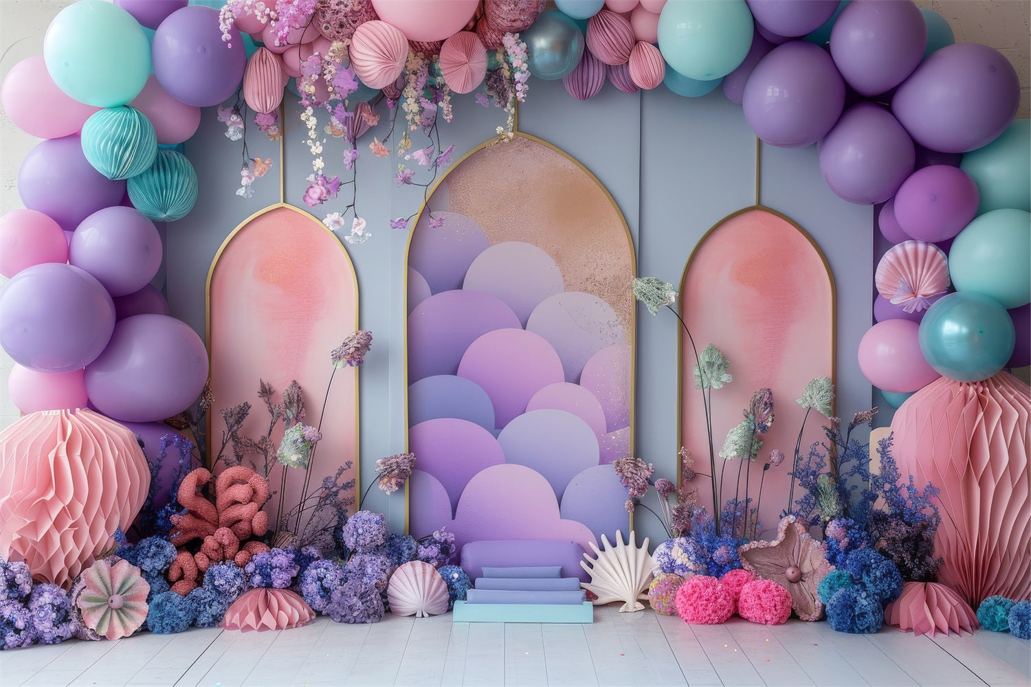 Birthday Background Pastel Balloon Party Backdrop UK BRP10-302