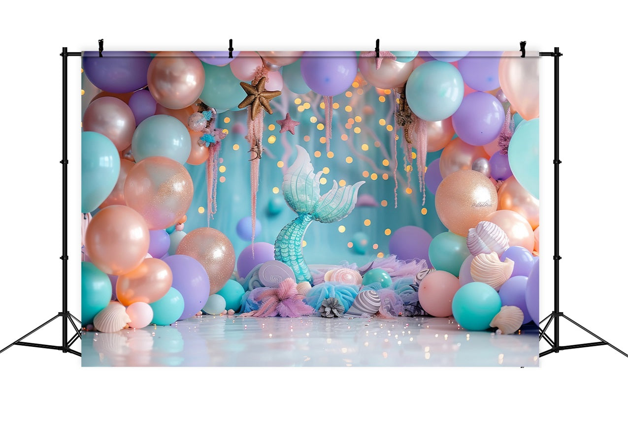 Birthday Photo Backdrop Pastel Balloons Mermaid Tail Backdrop UK BRP10-305