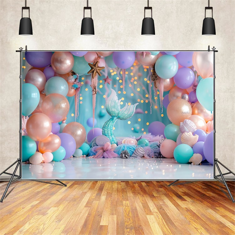 Birthday Photo Backdrop Pastel Balloons Mermaid Tail Backdrop UK BRP10-305